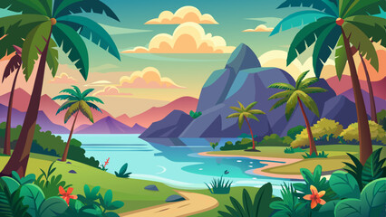 tropical landscape background for zoom vector illustration
