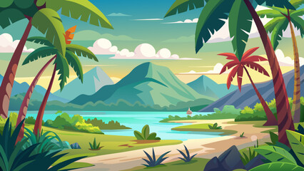 tropical landscape background for zoom vector illustration