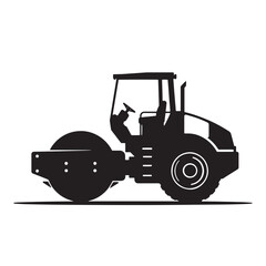 Fototapeta premium Black and white illustration of a road roller compactor for construction and groundwork