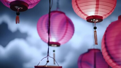 Pink Lanterns Festive Illumination in a Soft, Dreamy Setting - Powered by Adobe