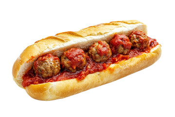Delicious meatball sub sandwich with marinara sauce on transparent background