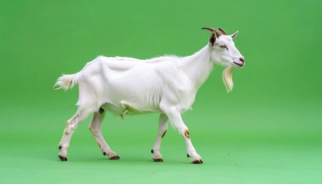 White goat walking against green background - Powered by Adobe