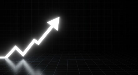 Visualizing a White Arrow Chart Showing Upward Growth Trend on a Dark Grid Background