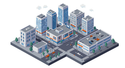 Isometric urban cityscape with modern buildings and streets