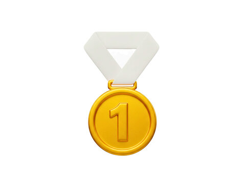 Golden first place medal with white ribbon symbolizes winning and achievement for your success story