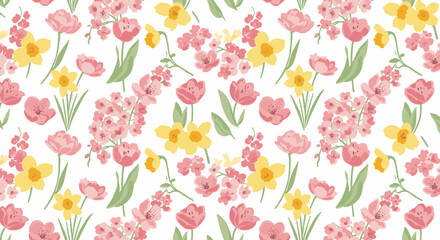 Seamless floral pattern with spring flowers in pastel colors