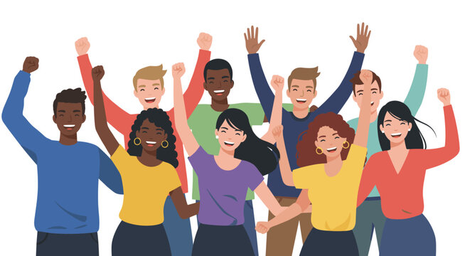 Diverse group celebrating together with joyful expressions