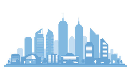 Naklejka premium Modern urban skyline silhouette in blue tones featuring contemporary architecture
