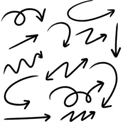 Hand drawn vector illustration featuring abstract arrows and artistic symbols in sketch style