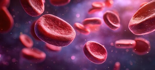 The intricate beauty of red blood cells in motion within a vibrant background.