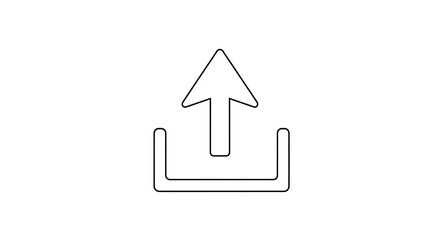 A minimalist outline of an upload icon featuring an arrow pointing upwards on a white background ai generated