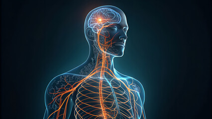 Human nervous system anatomy and brain activity visualization