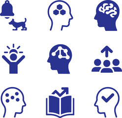Blue Icons Representing Learning Growth Ideas and Awareness vector silhouette