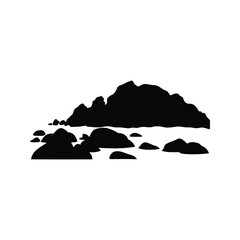 Black silhouette of a coastal rocky formation against a white background © hamiduls11arts