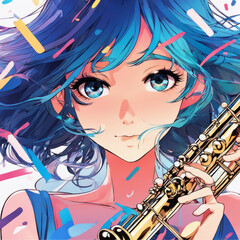 Illustration of a young girl with a flute.