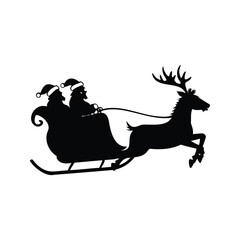 Fototapeta premium Santa Claus and companion in a sleigh pulled by a reindeer silhouette