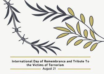 barbed wire turning into olive branches, symbolizing peace overcoming violence. great for august 21 remembrance campaign banners or peaceful-themed vectors.