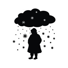 Silhouette of a person standing in snowfall, evoking winter loneliness