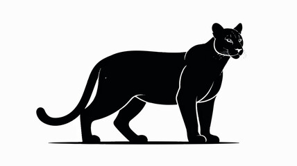 Obraz premium Striking black silhouette of a majestic mountain lion standing proudly against a clean white backdrop