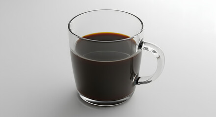 Invigorating dark coffee in a clear glass mug, symbolizing a fresh start, focus, and quiet moments of productivity. An essential daily ritual for energy and reflection.