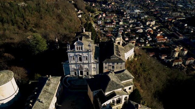 Aerial view of Sacro Monte of Varallo province of  Vercelli Italy