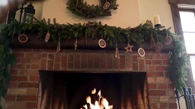Christmas Decorated Fireplace Mantel
