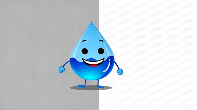 Two cheerful blue water droplets walking together on a split background, showcasing joy and friendship