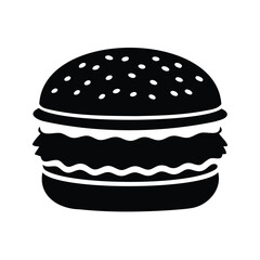 Monochrome image showcasing a classic burger with sesame seeds on top bun
