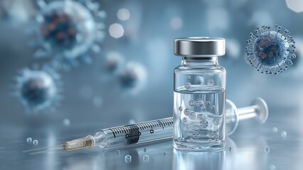 Medical injection tools and virus structures in immunization awareness theme