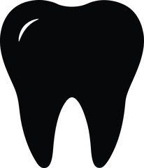 Single Tooth Black Silhouette Vector Icon Isolated on White Background