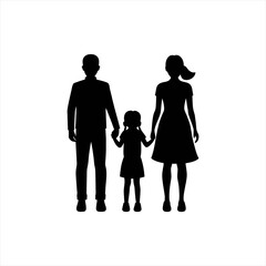 Family holding hands black silhouette parents child
