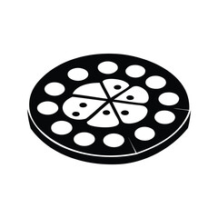 Stylized Black and White Pizza with Pepperoni and a Missing Slice