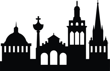 Stuttgart Germany City Skyline Horizontal Banner Black and White Silhouette vector. Stuttgart Skyline and Landmarks Silhouette Horizontal Vector Illustration