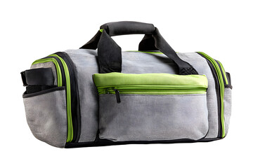 Gray and green gym bag isolated on transparent background