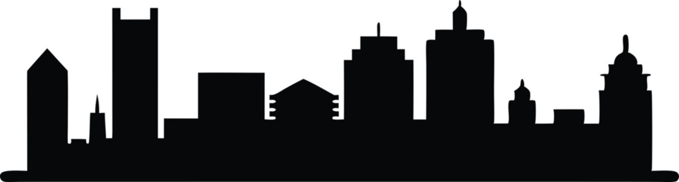 Tempe AZ Downtown Skyline, Black Silhouette Vector, Mill Avenue, ASU Campus, and Hayden Butte illustration