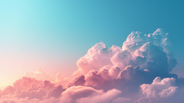 Dreamy pastel pink and blue clouds in a soft sky at sunrise or sunset