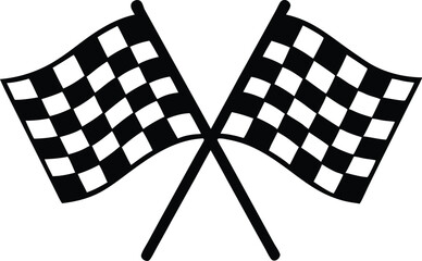 Minimalist Crossed Checkered Flags Logo Silhouette, Crossed Checkered Flags Icon, Motorsport Symbol