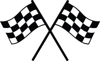 Two Crossed Checkered Racing Flags Silhouette Icon, NASCAR Race Finish Line Flag Silhouette, Crossed Design