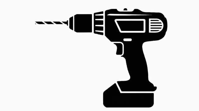 Clean black silhouette of a cordless electric drill on a white background for design projects - Powered by Adobe