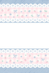 Pastel Gingham Lace Frame with Strawberry and Bow Motif