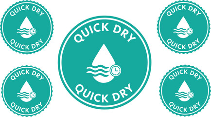 Obraz premium Teal circular emblem with water drop and clock badge, teal, circular, emblem, badge, water drop, waves, clock, quick dry, fast drying, speed, efficiency, indicator, symbol, graphic, design, clean, mod