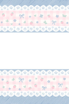 Pastel Gingham Lace Frame with Strawberry and Bow Motif