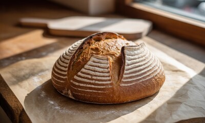 Artisan sourdough bread on a wooden board