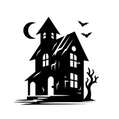 Minimalist Black Silhouette of a Haunted House Halloween Clipart Design