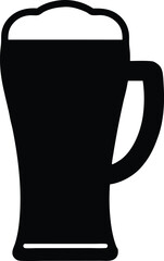 Beer glass icon black silhouette vector, beer mug icon silhouette vector illustration
