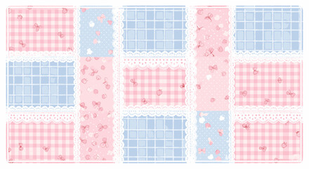 Pastel Gingham Patchwork with Lace and Strawberry Accents