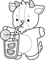Coloring pages of cute goat animal icon stickers.