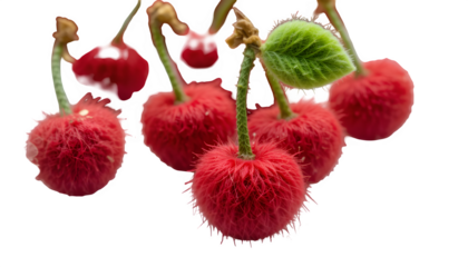 Discover the beauty of hairy cherries a close up look at this unique fruit with its vibrant color isolated on transparent background