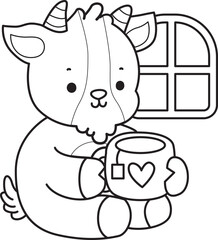 Coloring pages of cute goat animal icon stickers.