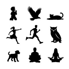 Collection of 9 Silhouette Figures &ndash; People and Pets in 11 Composition 